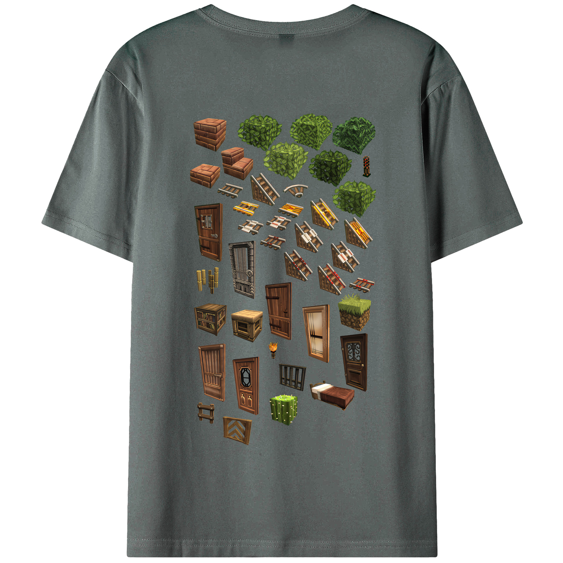 （画像用） マインクラフト ブロックの世界 Minecraft MC Block world 綿100％半袖Tシャツ（背面プリント）